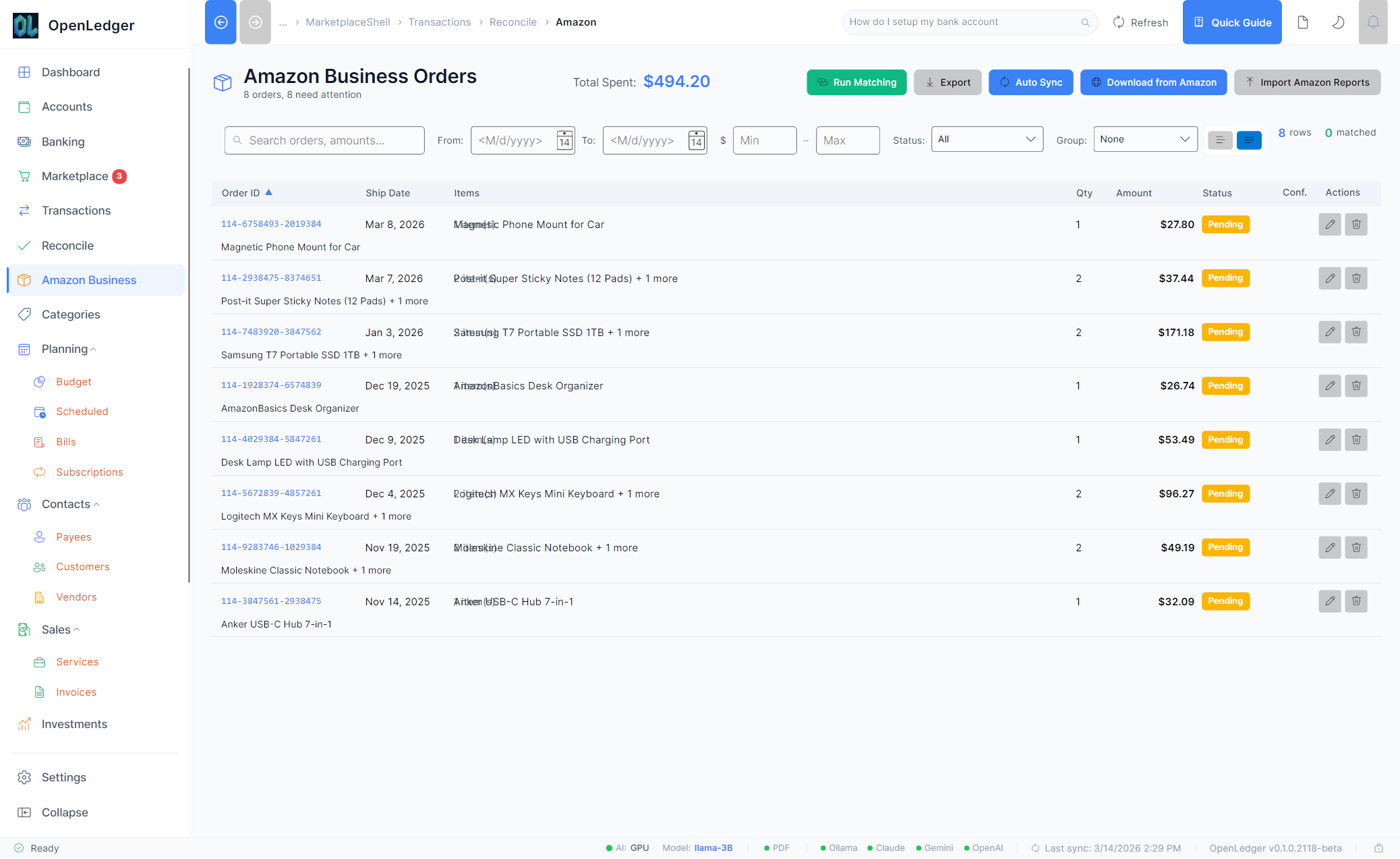OtterLedger Amazon Business